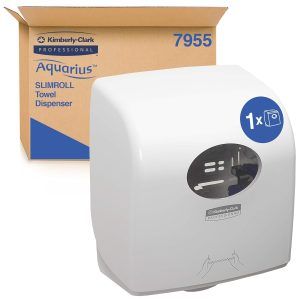 Dispensador de Toallas de Mano Aquarius™ 7955 – Blanco, Slimroll, Sin Contacto, Montaje en Pared, Compacto para Espacios Reducidos
