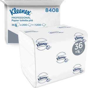Papel Higiénico Plegado Kleenex® 8408 – 2 Capas, 36 Paquetes x 200 Hojas (7.200 Hojas en Total), Blanco, Suave y Resistente