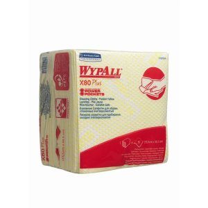 Paños WypAll® X80 Plus Critical Clean™ 19164 - Paños industriales amarillos de 1 capa - 8 paquetes x 30 paños plegados 1/4 (240 en total)