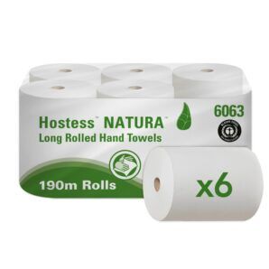Toallas Secamanos en Rollo Hostess™ NATURA™ 6063 – 6 rollos x 190 m, 1 capa, gris, 100% fibra reciclada