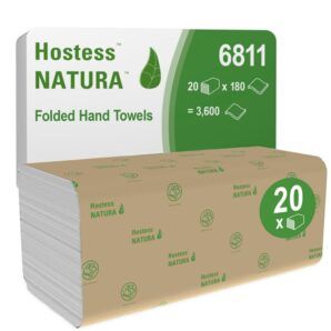 Toallas de Manos Plegadas Hostess™ NATURA™ 6811 – 20 paquetes x 180 hojas, 2 capas, 100% fibra reciclada