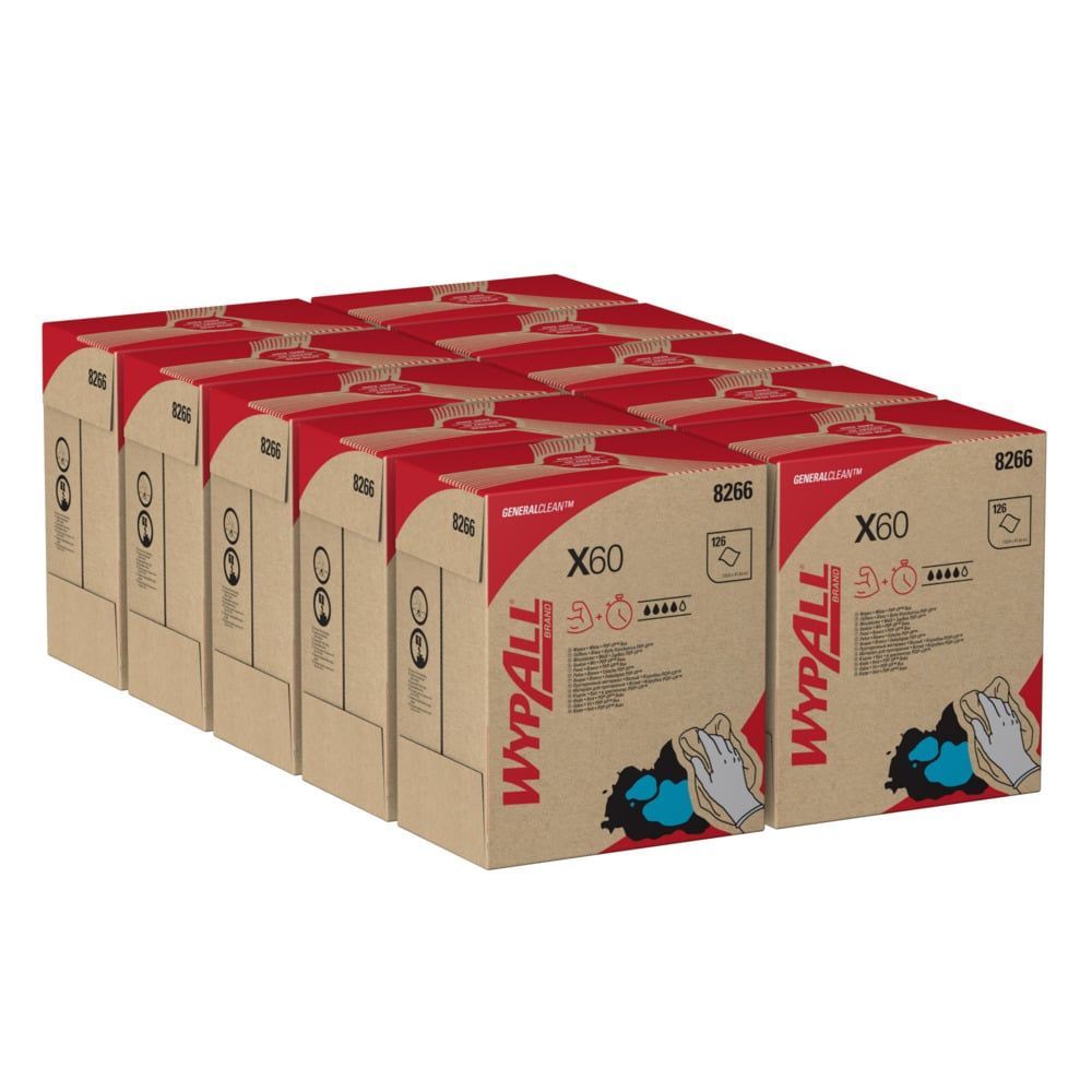 Paños WypAll® X60 General Clean™ 8266 - Paños industriales blancos de 1 capa - 10 cajas desplegables x 126 paños (1.260 en total) - Imagen 2