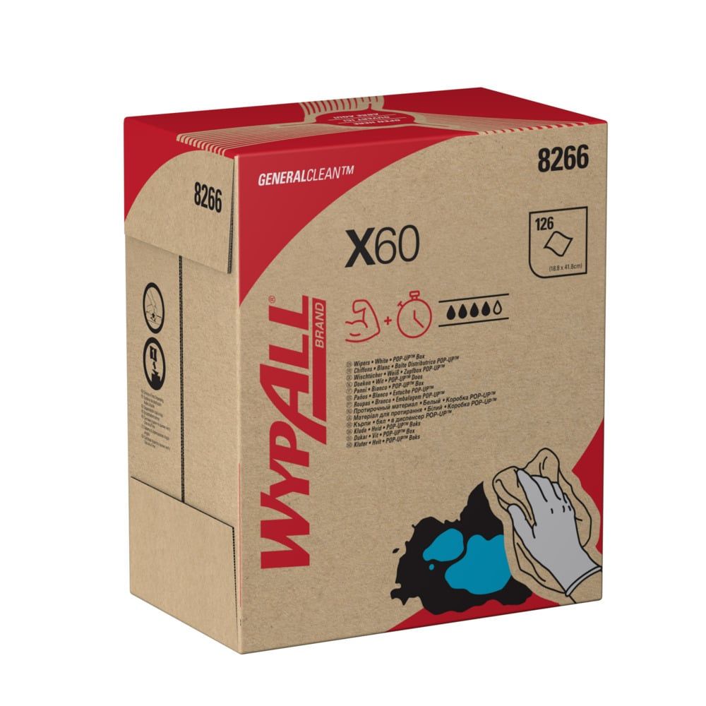 Paños WypAll® X60 General Clean™ 8266 - Paños industriales blancos de 1 capa - 10 cajas desplegables x 126 paños (1.260 en total) - Imagen 3