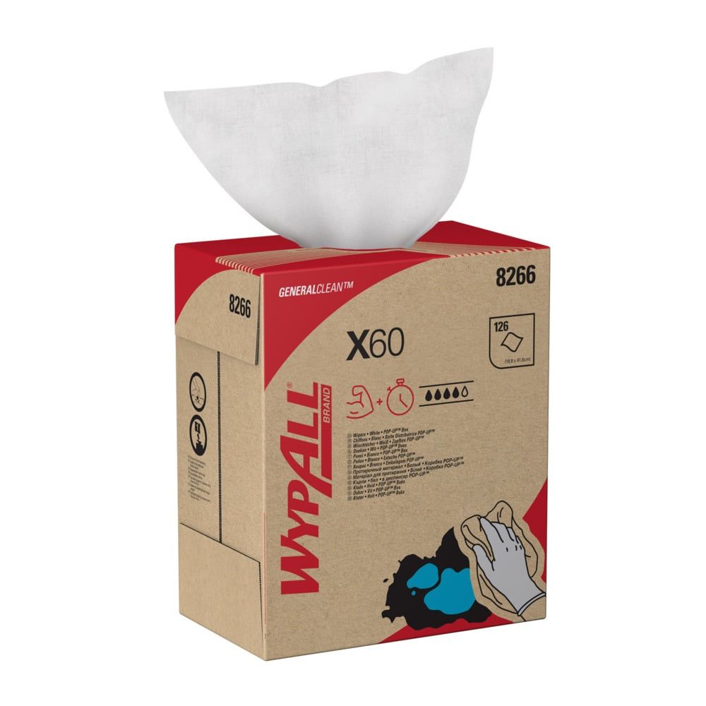 Paños WypAll® X60 General Clean™ 8266 - Paños industriales blancos de 1 capa - 10 cajas desplegables x 126 paños (1.260 en total) - Imagen 4