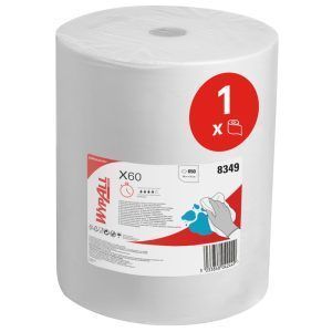 Paños WypAll® X60 General Clean™ 8349 - Paños industriales blancos de 1 capa - 1 rollo grande x 650 paños superabsorbentes (650 en total)