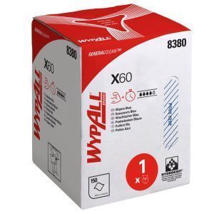 Paños WypAll® X60 General Clean™ 8380 - Paños industriales de 1 capa - 1 rollo de dispensación central x 150 paños azules (150 en total)