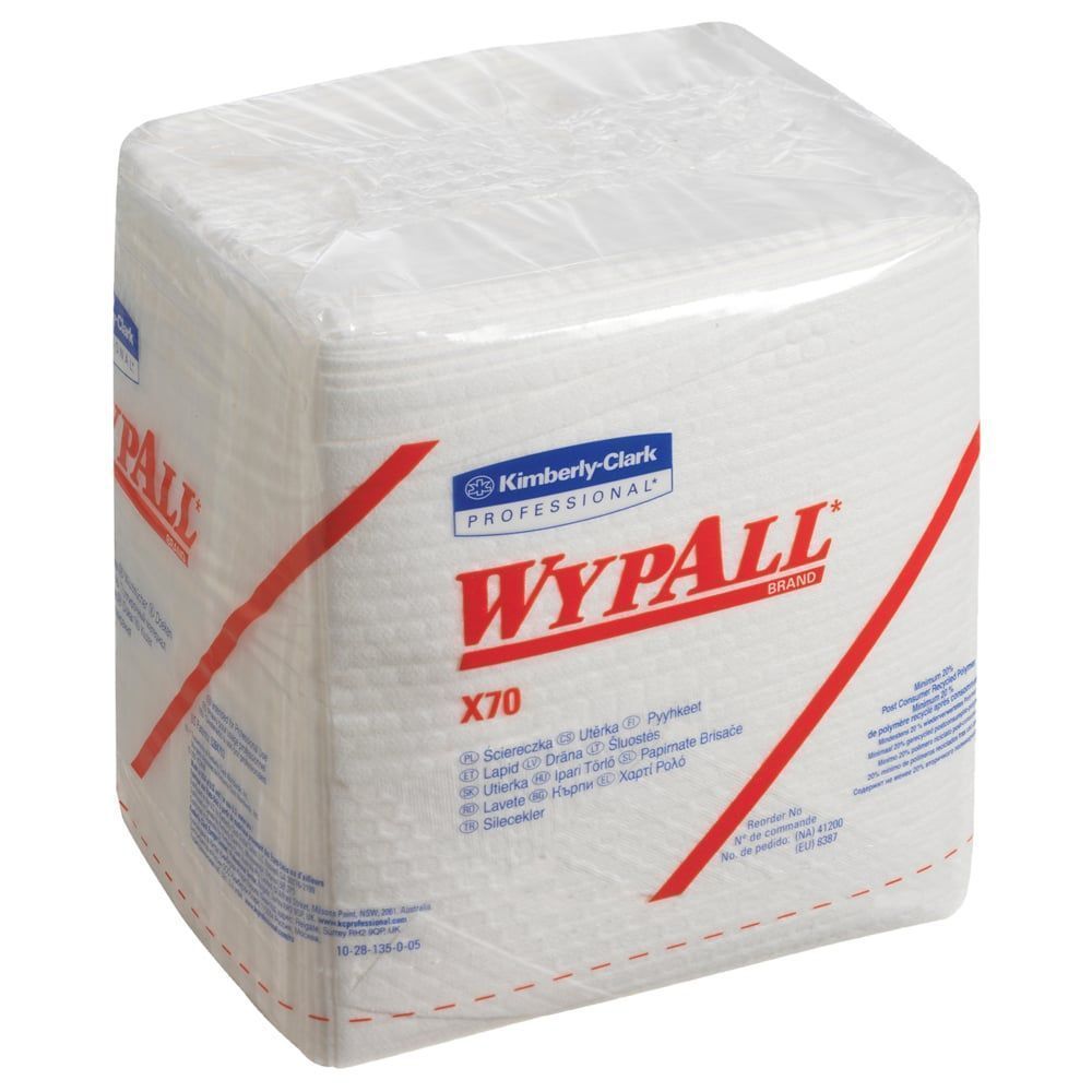 Bayetas WypAll® X70 Power Clean™ 8387 - Bayetas industriales blancas de 1 capa - 12 paquetes x 76 bayetas plegadas 1/4 (912 en total) - Imagen 3