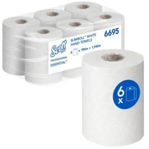 Scott® Essential™ Slimroll™ 6695 – Secamanos Compacto 190 m | Sistema Alta Eficiencia – 6 rollos de 190 metros