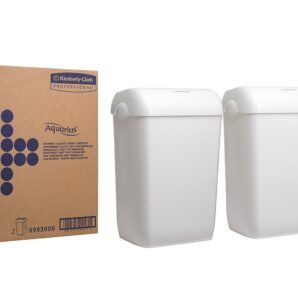 Papelera Aquarius™ 6993 – 2 x 43 litros, plástico blanco con tapa higiénica