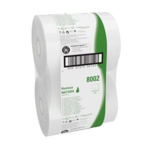 Papel Higiénico Hostess™ NATURA™ 8002 – 1 Capa, 6 Rollos Jumbo, Reciclado, Eco Label