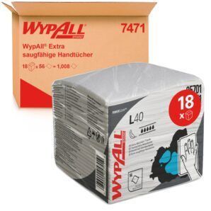 Paños extra absorbentes WypAll® L40 7471 - Paños desechables - 18 paquetes x 56 paños blancos plegados en cuatro partes (1008 paños de papel en total)