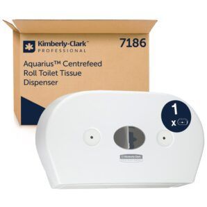 Dispensador de Papel Higiénico de Pared con Dispensación Central Twin Mini Aquarius™ 7186 – Blanco, Doble Rollo